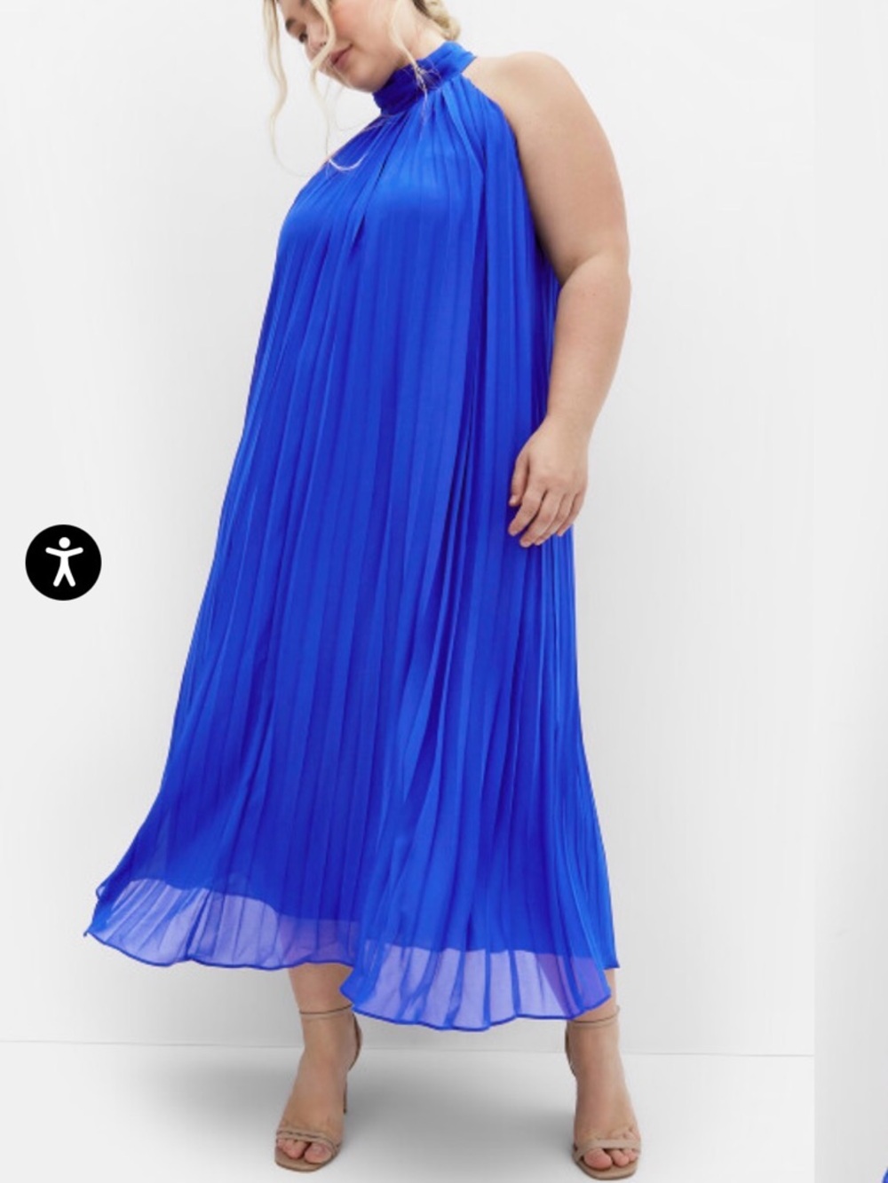 City Chic Royal Blue Pleated Halter Maxi Dress Size L/20 - Picture 2 of 5